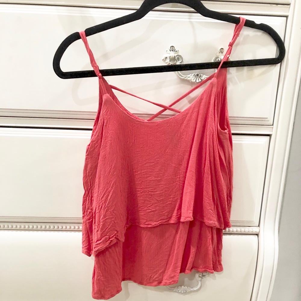 Flowy coral spaghetti string criss cross top